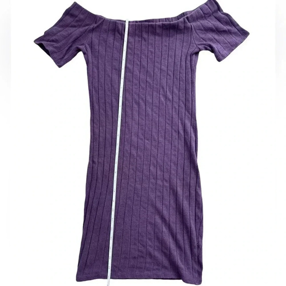 Off the Shoulder Short Sleeve Purple Mini Bodycon Dress, Size Small - Picture 4 of 5